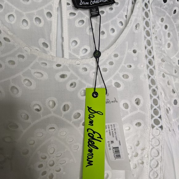 SAM EDELMAN Midi Dress White Lace Eyelet NWT 12 - Picture 8 of 10
